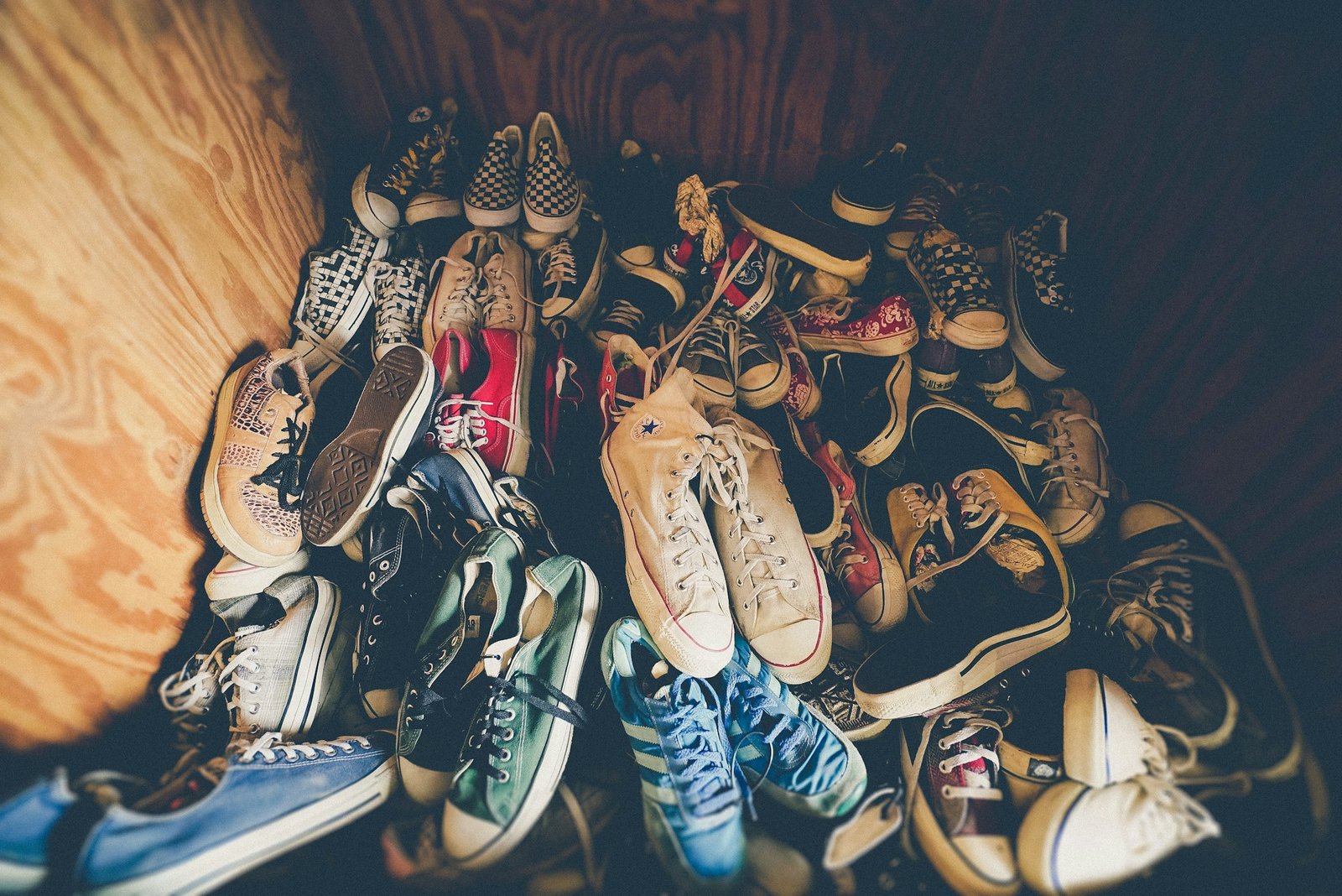 Assorted colourful shoes on boxes