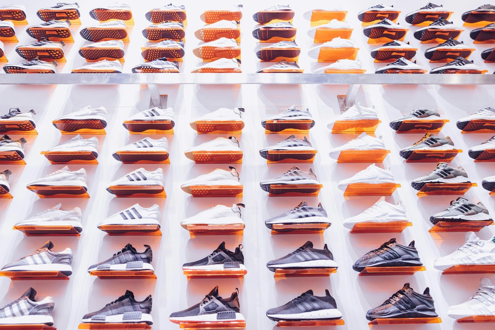 Many different shoes arranged together